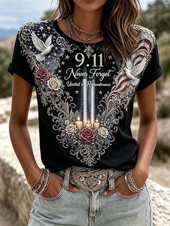 Women's Retro 9.11 Never Forget Print T-shirt